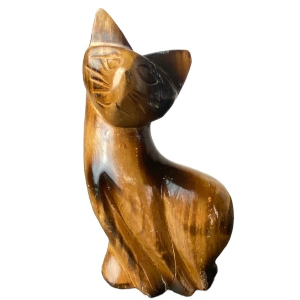 Hand Carved Ironwood Cat Sculpture Heavy Figurine Folk Art Mid-Century 6”